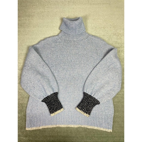 La Ligne Sweaters - La Ligne Sweater Women M Blue Turtleneck Puff Sleeve Knit Oversize Casual